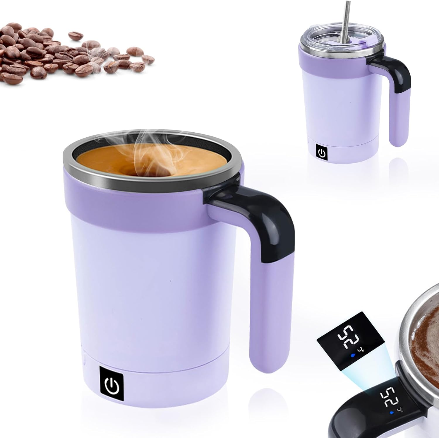 Automatischer Mixerbecher, 380 Ml, Magnetischer, Auslaufsicherer Automatischer Mixbecher Mit Lcd-temperaturanzeige, Usb-edelstahl-kaffeebecher Mit Automatischem Rühren, Abnehmbarem Boden Und Strohhalm