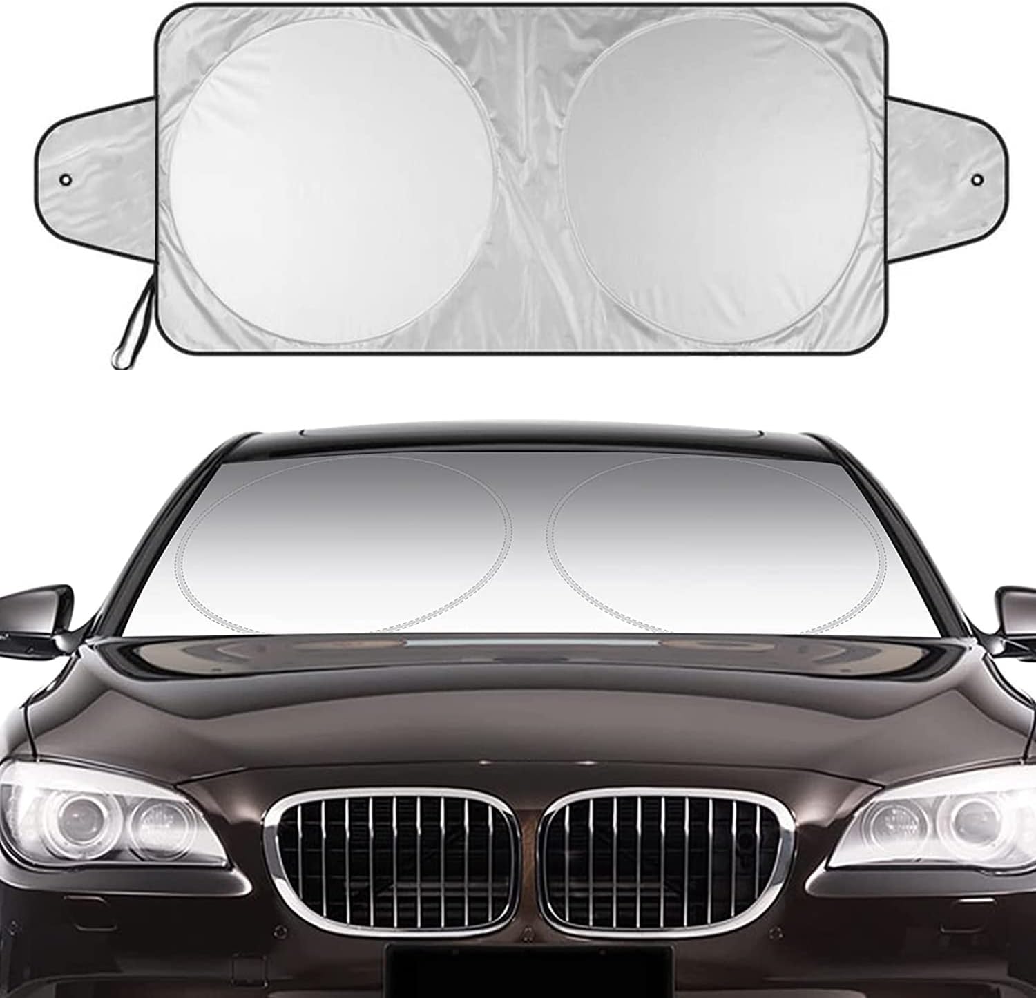 Auto-sonnenschutz Mit Ohren, Doppelt Rund, Beschichtet Mit Sun Shift Silberkleber, 150x70cm