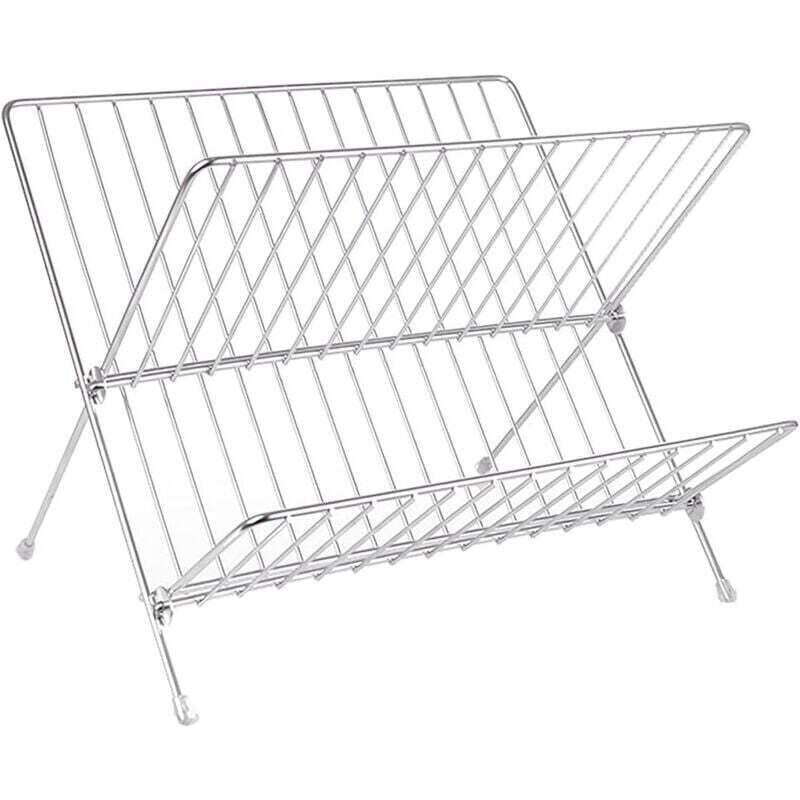 Minimalistisches Design: 2-stöckiger, X-förmiger, Faltbarer Geschirrabtropfkorb Aus Edelstahl: Großes Fassungsvermögen, Platzsparend Und Schnelltrocknend.
