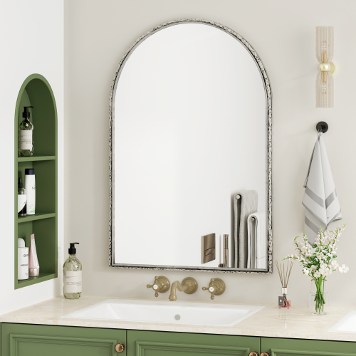 Wandspiegel Mit Bogenform – Eleganter Ovaler Spiegel Für Bad, Schminktisch, Wohnzimmer, Schlafzimmer Oder Flur – Silberfarbene Oberfläche, Zeitloses Und Modernes Design