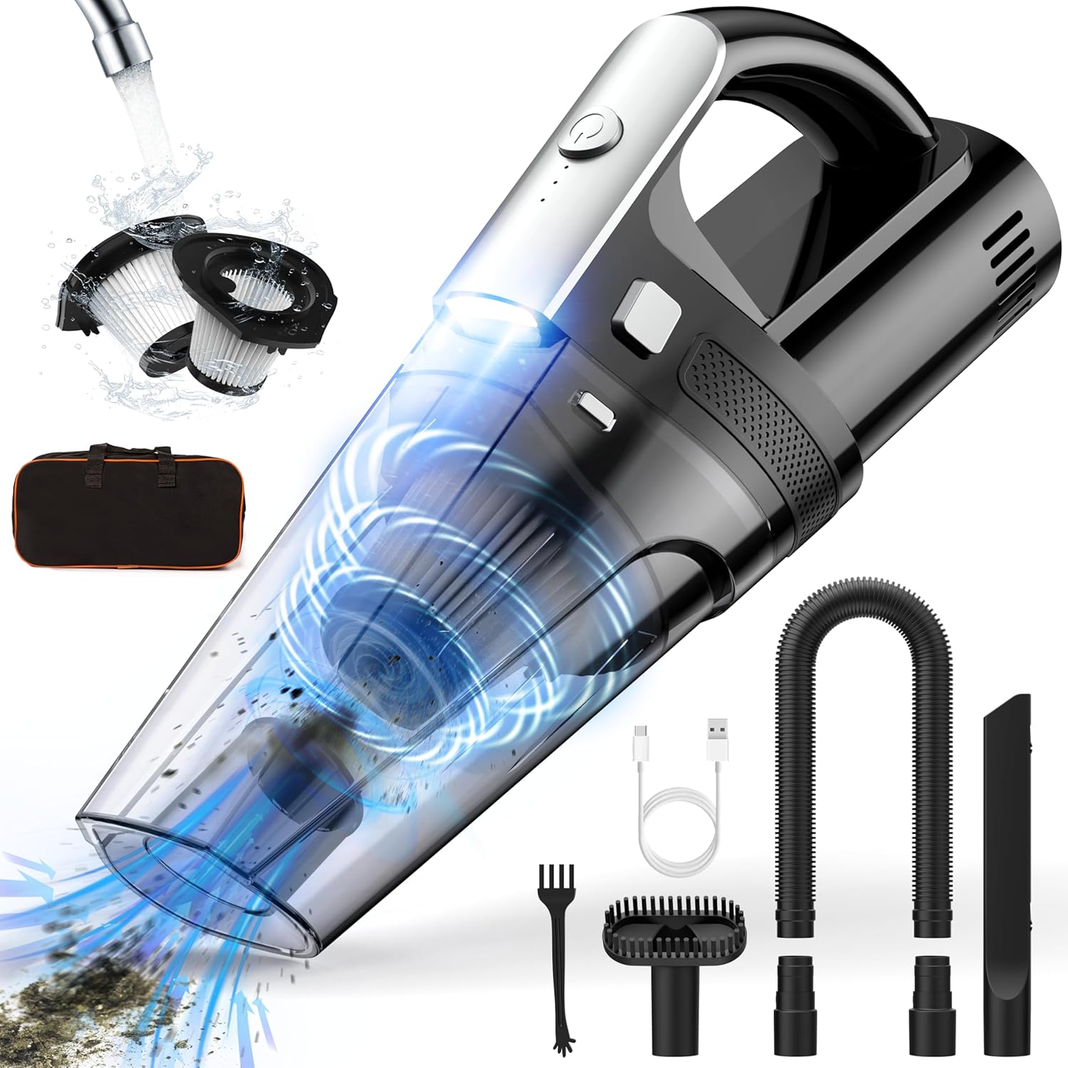 Für Leistungsstarken Kabellosen Autostaubsauger, 14.000 Pa/12.000 Pa Mini-staubsauger Mit Led-licht, 120 W Tragbarer Handstaubsauger, Kleiner Nass- Und Trockensauger Mit Hepa-filter Für Sofa-auto