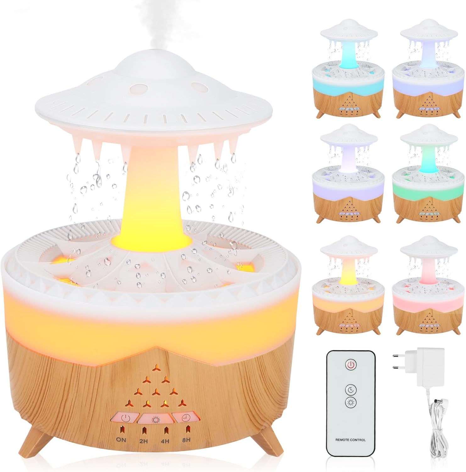 Luftbefeuchter Mit Regenlampe, Mit Fernbedienung, 7-farben-led, 2h 4h 8h Timer, Wasserlose Automatische Abschaltung, Diffusor Für Ätherische Öle Für Zuhause, Büro Und Schlafzimmer