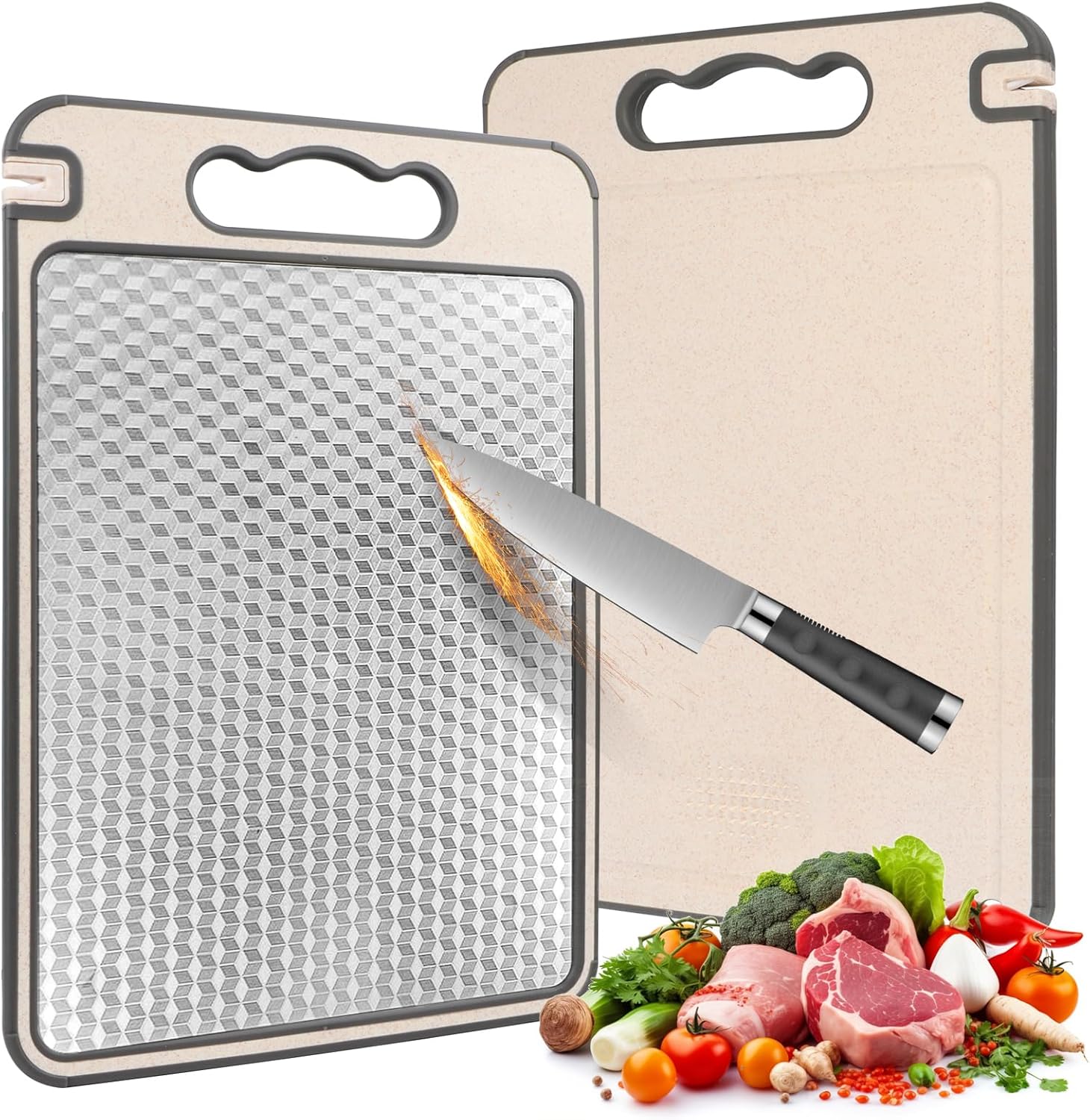 Edelstahl-schneidebrett, Doppelseitiges Schneidebrett, Edelstahl, Stabiles, Kratzfestes Netzdesign, Getrennte Verarbeitung Von Gemüse Und Fleisch