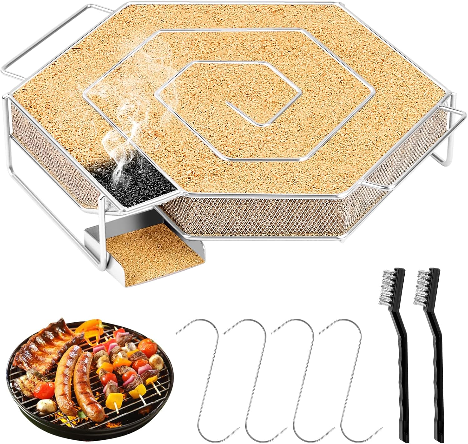 Grill-räuchergitter-tablett Für Den Außenbereich, Kaltraucherzeuger, Rundes, Quadratisches Grilltablett Aus Edelstahl