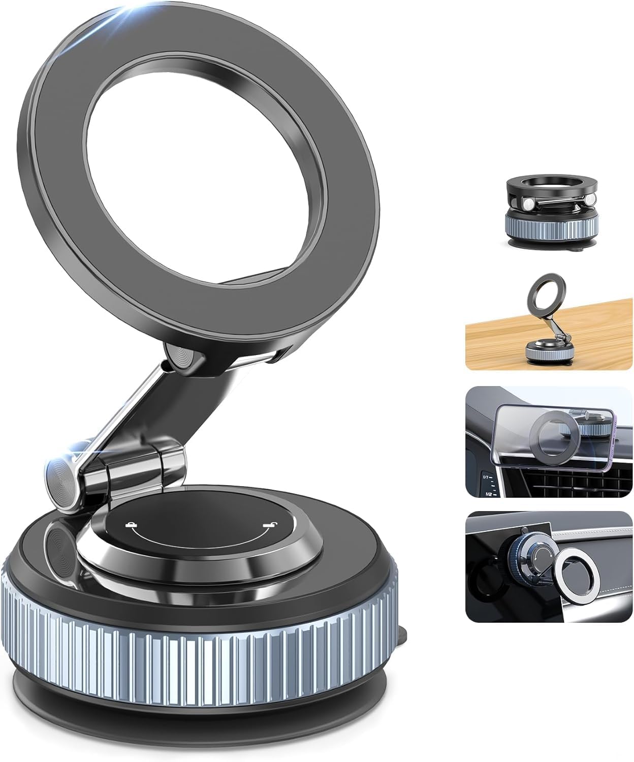 Magnetischer Saugnapf-handyhalter Im Auto, 360° Drehbarer Handyhalter Mit Saugnapf, Faltbare Halterung Mit Magnetring, Kompatibel Mit Allen Smartphones