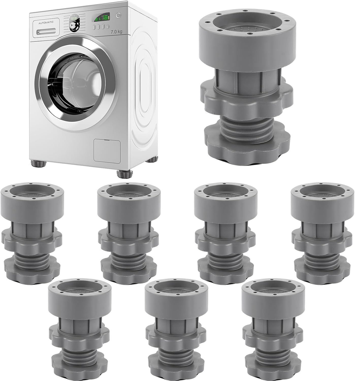 8-teiliges Waschmaschinen-pad, Waschmaschinenfuß Mit Verstellbarer Höhe Von 7–10 Cm, Anti-vibrations-waschmaschinenmatte Aus Kunststoff Und Gummi Für Waschmaschinen Und Wäschetrockner