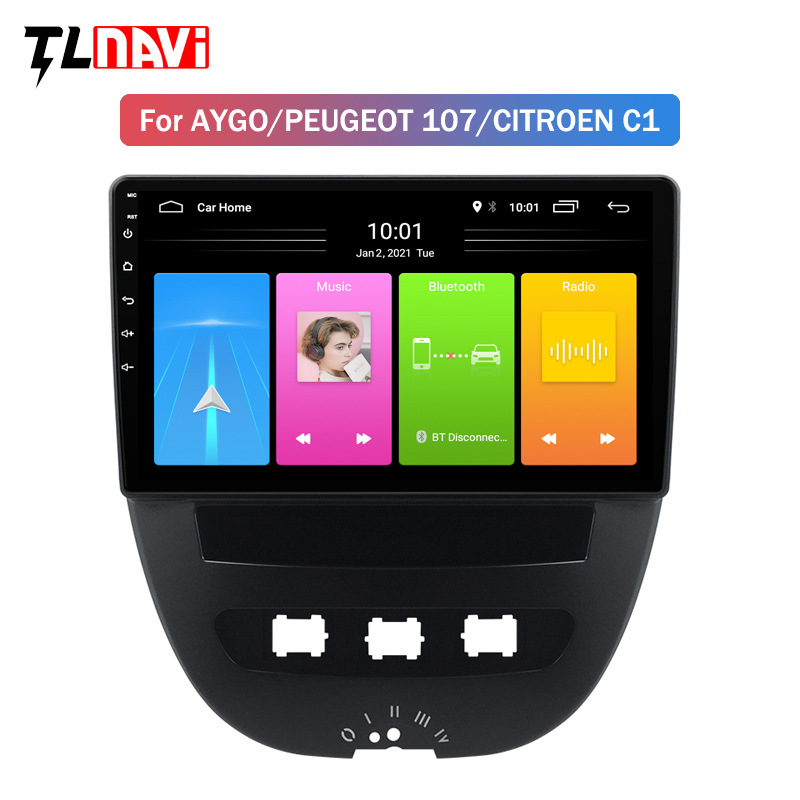 Drahtloses Carplay-autoradio Für Citroen C1/toyota Aygo/peugeot 107, Android 2g+64g Hifi Android Auto, 10-zoll-touchscreen, Gps, Wifi, Bluetooth, Freisprecheinrichtung, Fm, Rds, Usb, Autoradio