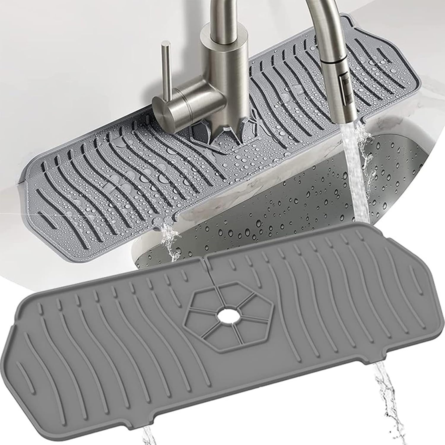24-zoll-tropffänger-tablettmatte Mit Wasserhahngriff, Spritzschutz Für Küchenspüle, Abtropfmatte Für Küchenspüle, Schwammhalter