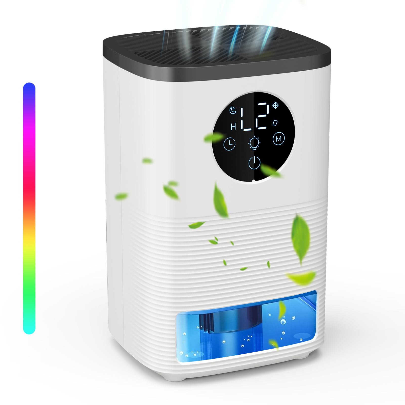 Elektrischer Luftentfeuchter, 1400 Ml, Leiser Luftentfeuchter Mit 2 Geschwindigkeiten, Tragbar, Kleine Luftentfeuchter Mit 4–24 Timer, Automatischer Abschaltleuchte, 7-farben-led, Automatische Abtauun