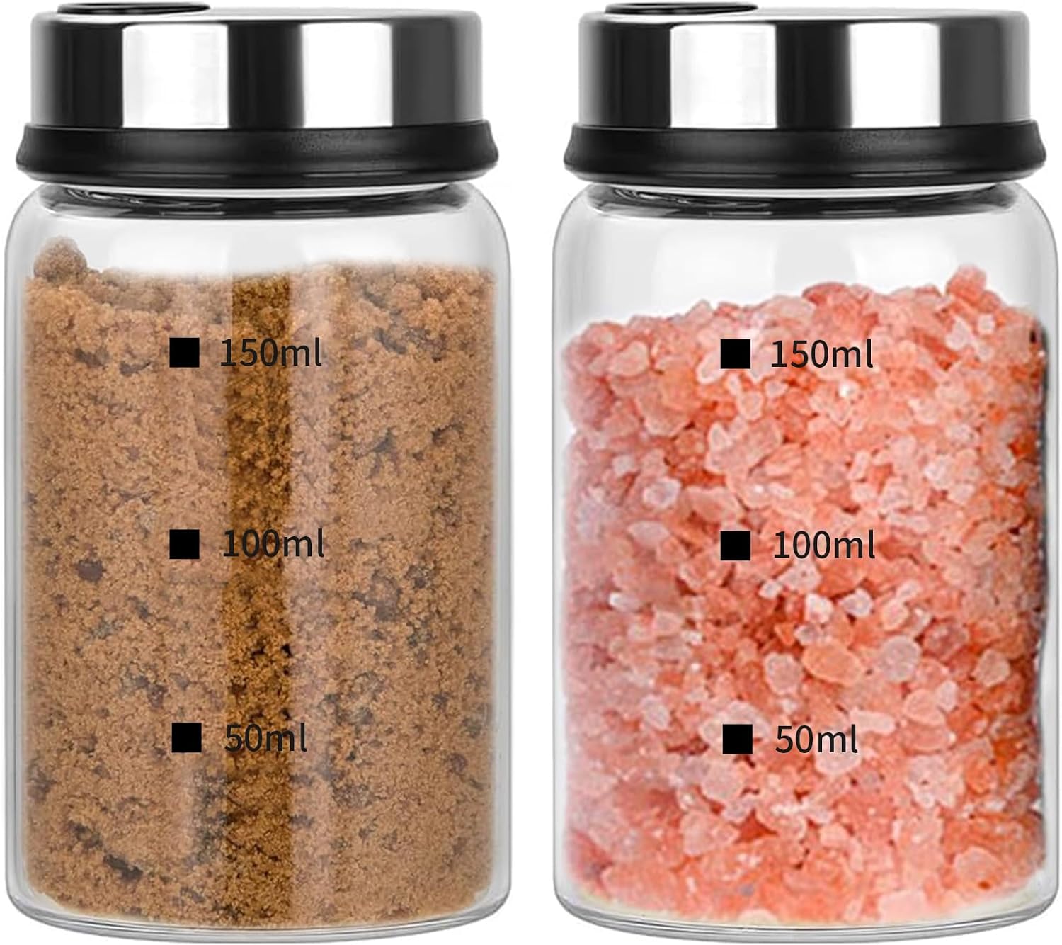 2 Stück 150 Ml Gewürzgläser Mit Drehbarem Deckel Und 4 Arten Von Verstellbaren Gewürzausgießlöchern, Salz- Und Pfefferstreuer Aus Borosilikatglas, Vorratsgläser Für Salze, Küche, Grillen Im Freien