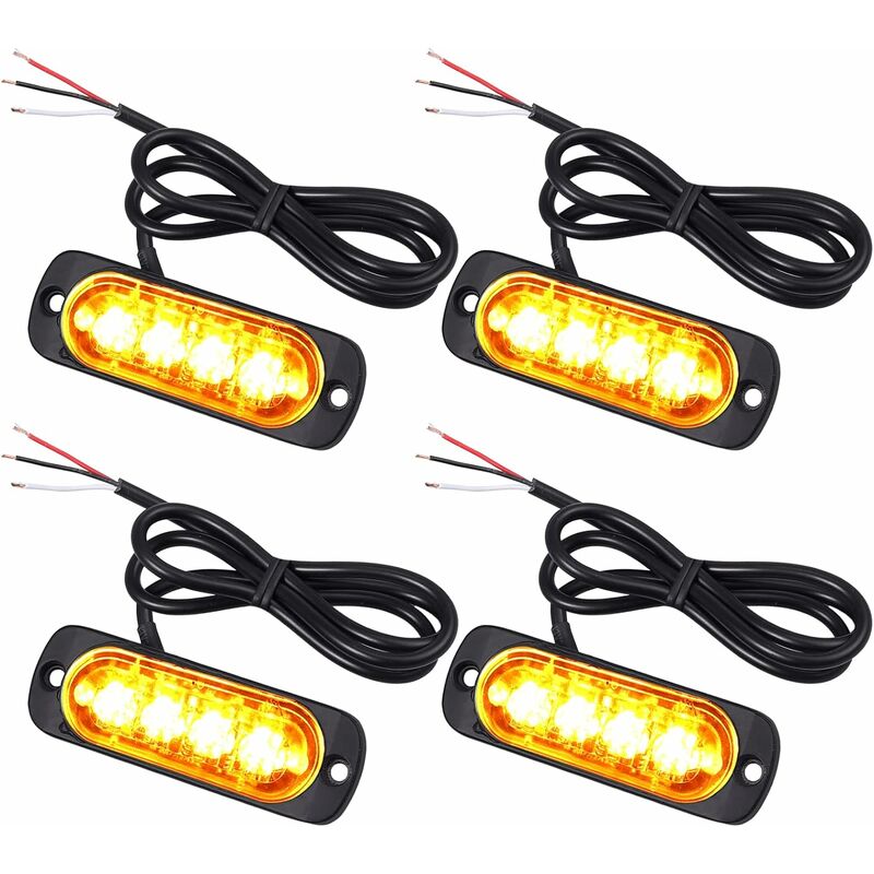 4 X Eindringleuchten Mit 4 Leds, 12/24 V, Orangefarbene Led-rundumleuchte, Blitzlichter, Notfall-alarmleuchte, Stroboskop, Automatische Blinkgeber, Ipx-4, Für Van, Lkw, Baggerlader, Gabelstapler, Trak