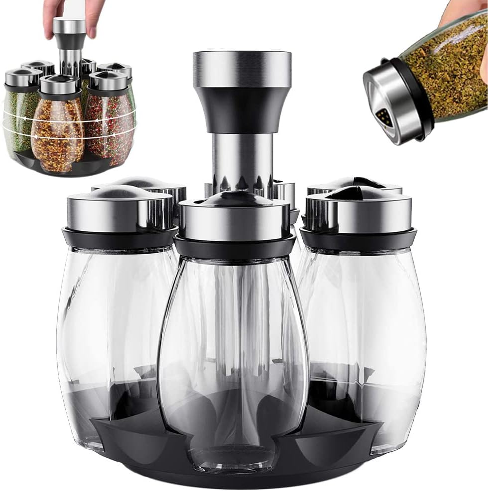 Gewürzglas Mit Drehbarem Boden, 360° Runde Gewürzgläser, Gewürzdosen-aufbewahrung, Gewürzregal Aus Edelstahl, Gewürzregal Mit 6 Gewürzdosen, Zur Aufbewahrung Von Kräutern Und Gewürzen