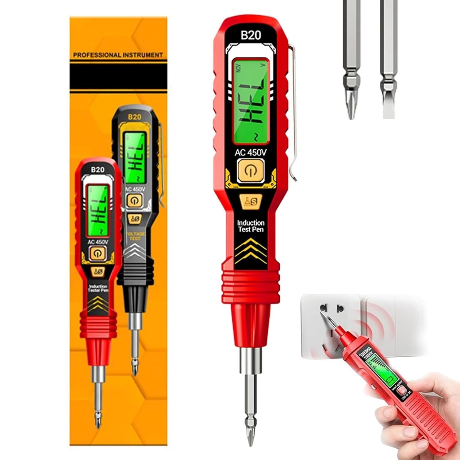 Ac 11–450 V Berührungsloser Spannungsprüfer, Berührungsloser Spannungsprüfer Mit Lcd-display, Spannungsprüfer Mit Taschenlampe, Hochpräzises Werkzeug Für Die Erkennung Von Ac/dc-stromkreisen