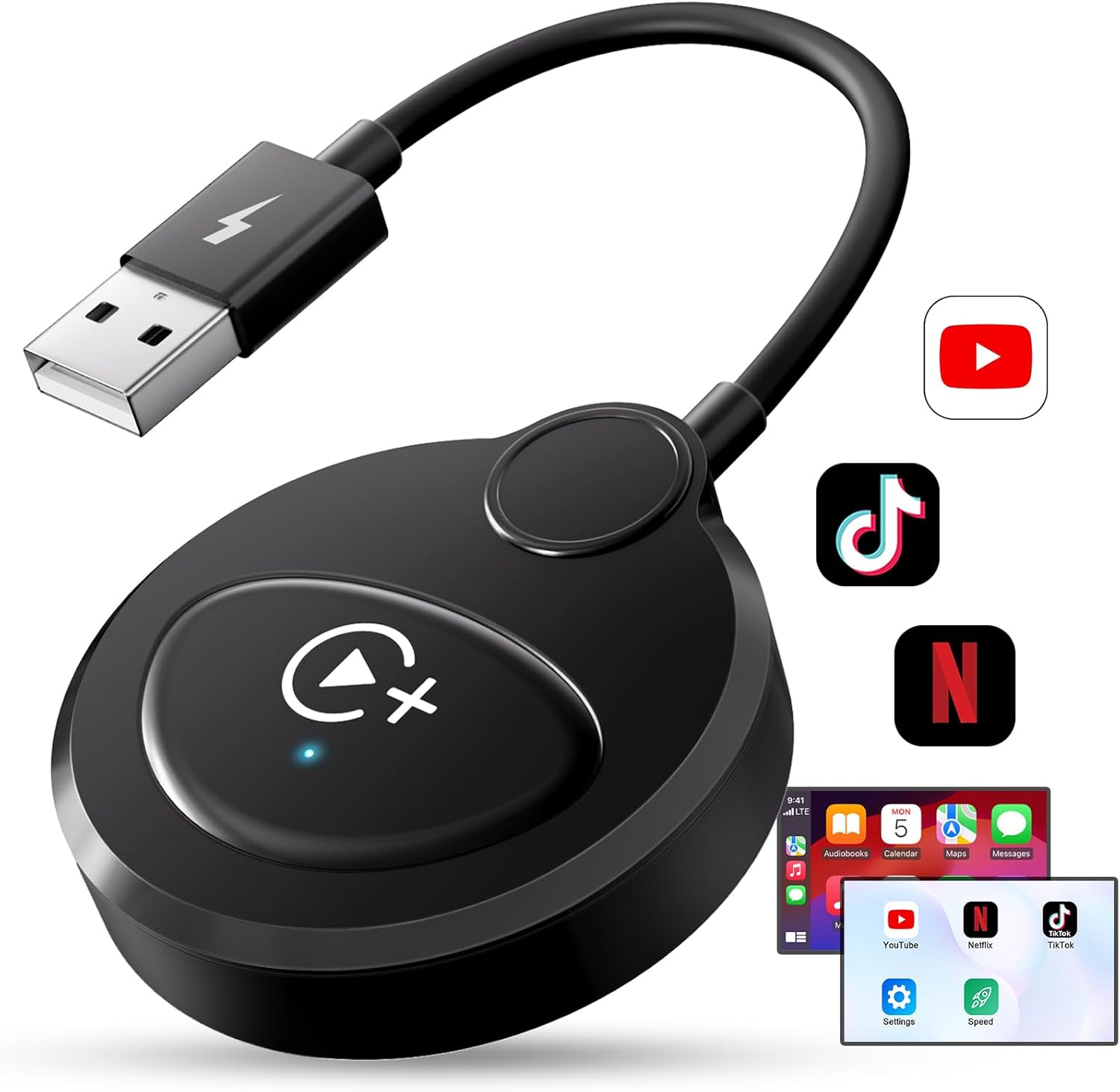 Kabelloses Carplay, Kabelloser Carplay-videoadapter Mit Integriertem Netflix Youtube Tiktok Für Iphone, Kabelloses Carplay Wandelt Kabelgebundenes In Kabelloses Um, Automatische Verbindung Für Autos N