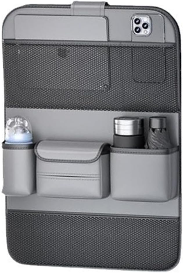 Aufbewahrungstasche Für Autositz-rückenlehne, Pu-leder, Großes Fassungsvermögen, Mehrere Taschen, Organizer Für Rückenlehne, Faltbar, Für Esstisch, Tablet-tablett, Hängetasche (grau)