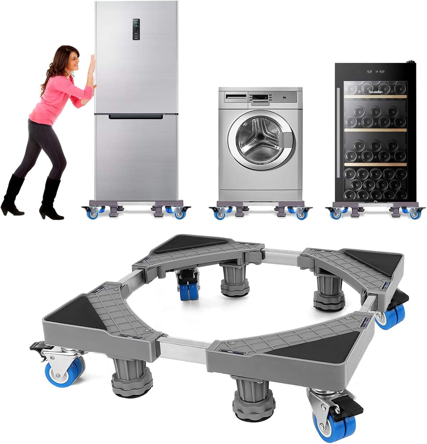 Waschmaschinen-kühlschrank-basis, Verstellbar Von 41,5 Cm Bis 65 Cm, Wäscheständer, Trockner-basis Mit 4 Rädern Und 8 Fuß, Geräuschreduzierung, Stoßfester Wäschetrockner-effekt