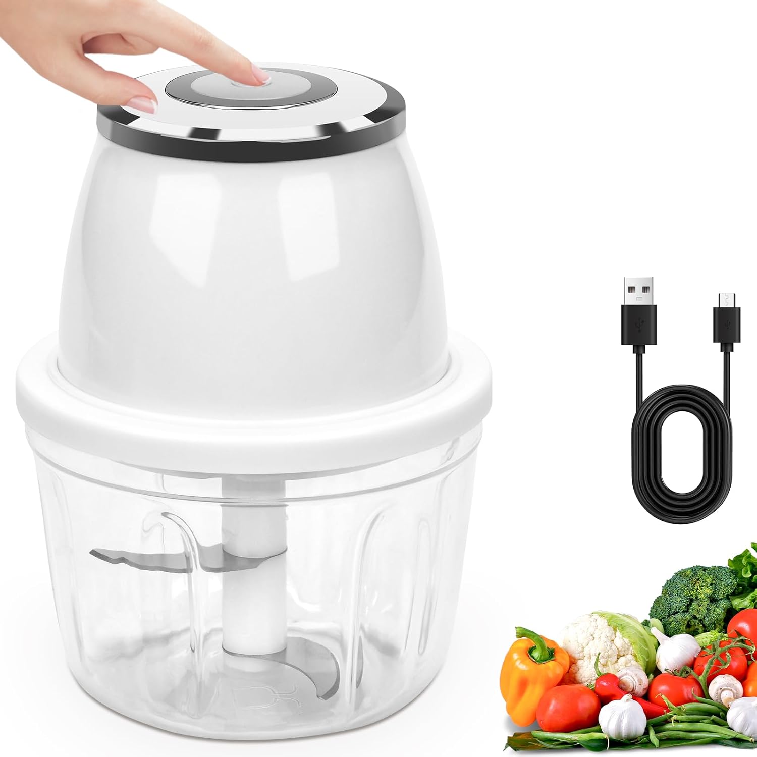 Mini-usb-wiederaufladbarer Elektrischer Lebensmittelzerkleinerer, 350 Ml Fassungsvermögen, Sechs Klingen, Ideal Zum Zerkleinern Von Zwiebeln, Knoblauch, Fleisch, Gemüse Usw.