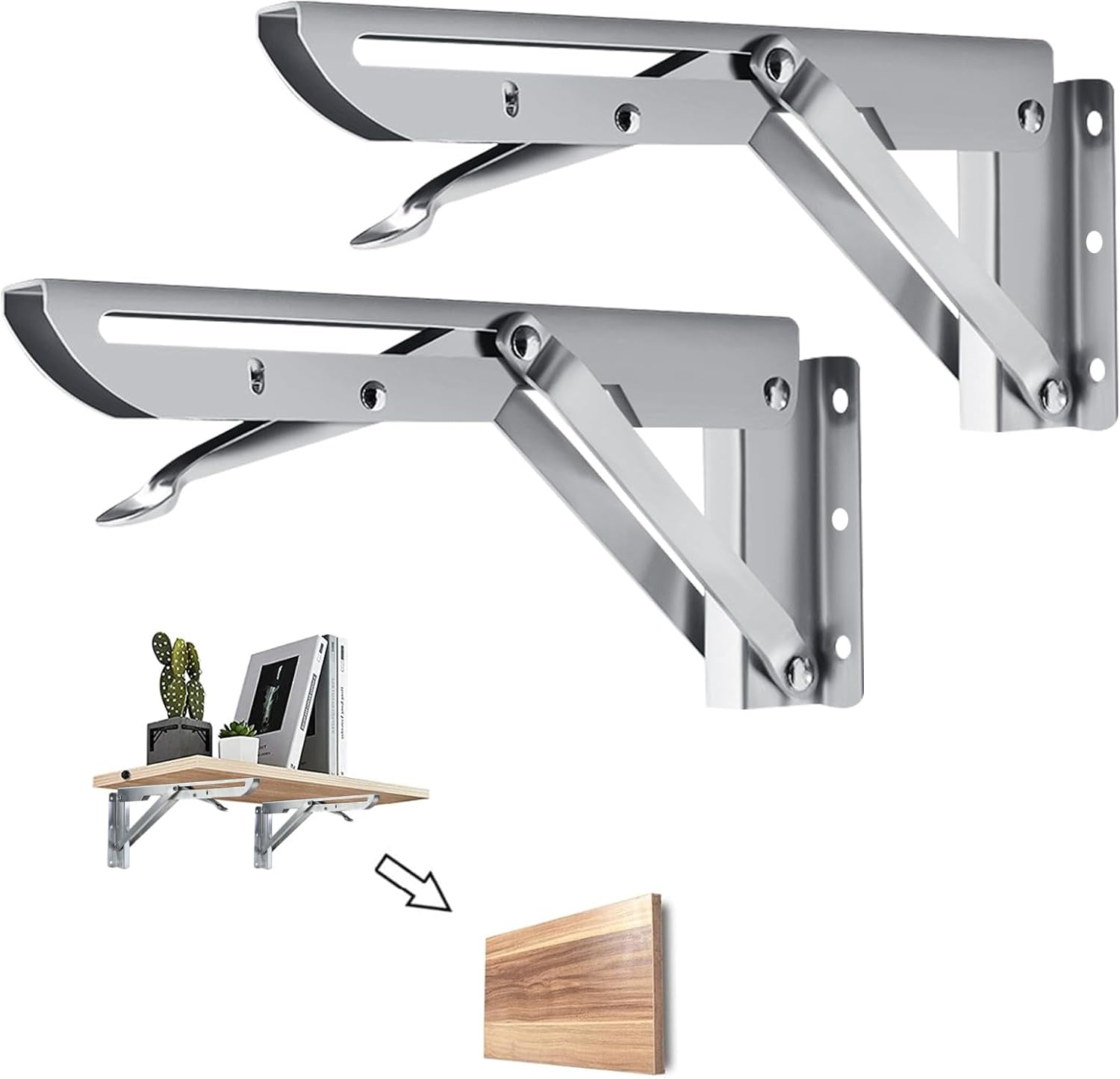 Klappbare Wandhalterung, 2 Stück, Edelstahl, Klappbar, Für Wandregale, Garagenregal-trägerrahmen, Max. Traglast 80 Kg, 400mm, Silber