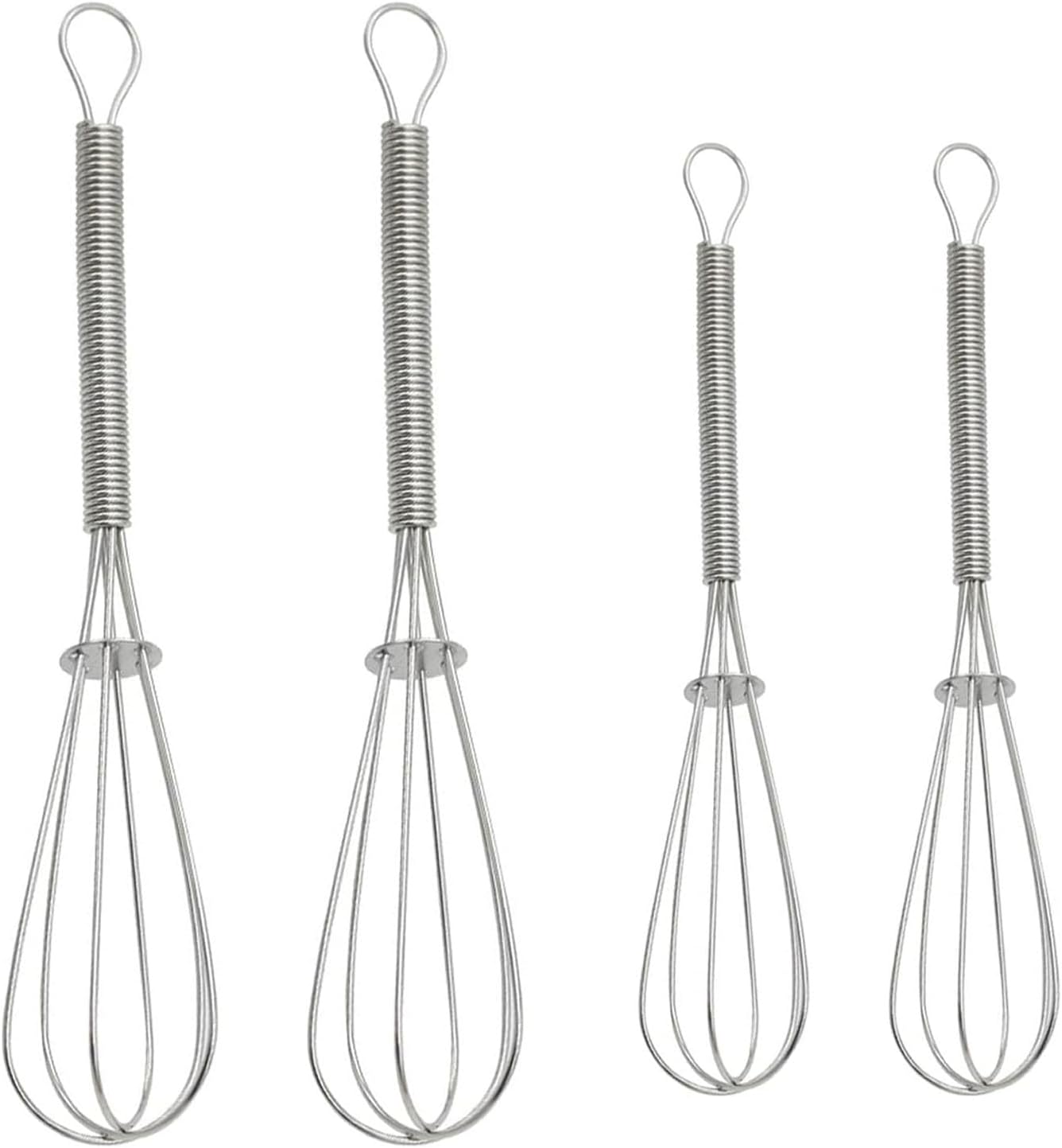 Set Mit 4 Mini-edelstahl-küchen-eierschlägern, Handmixern, Zum Zubereiten Von Eiern, Saucen Und Nudeln (silber), 2 Große Und 2 Kleine