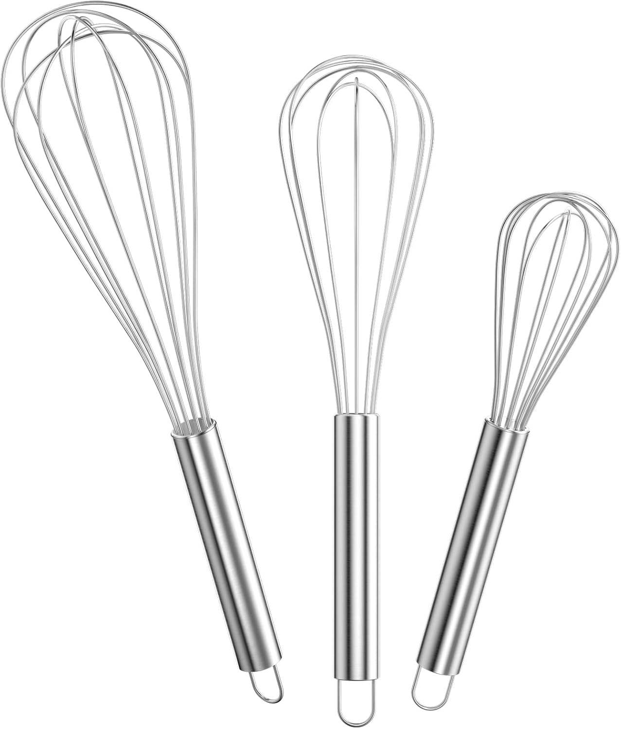 Set Mit 3 Edelstahl-schneebesen, Inklusive 20 Cm, 25,5 Cm Und 29,5 Cm, Zum Mischen, Rühren Von Teig, Eiern, Aufschäumen, Schlagen. Hochwertige Schneebesen Für Küche Und Esszimmer. Silberne Farbe.