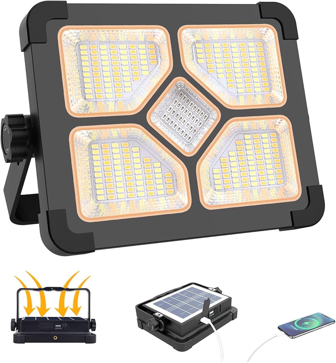 150 W Wiederaufladbarer Led-flutlicht, Tragbarer Baustellen-led-flutlicht 15000 Mah Akku, Arbeitslampe 5 Modi/296 Led-perlen/powerbank, Baustellen-flutlicht Für Garage, Camping, Outdoor