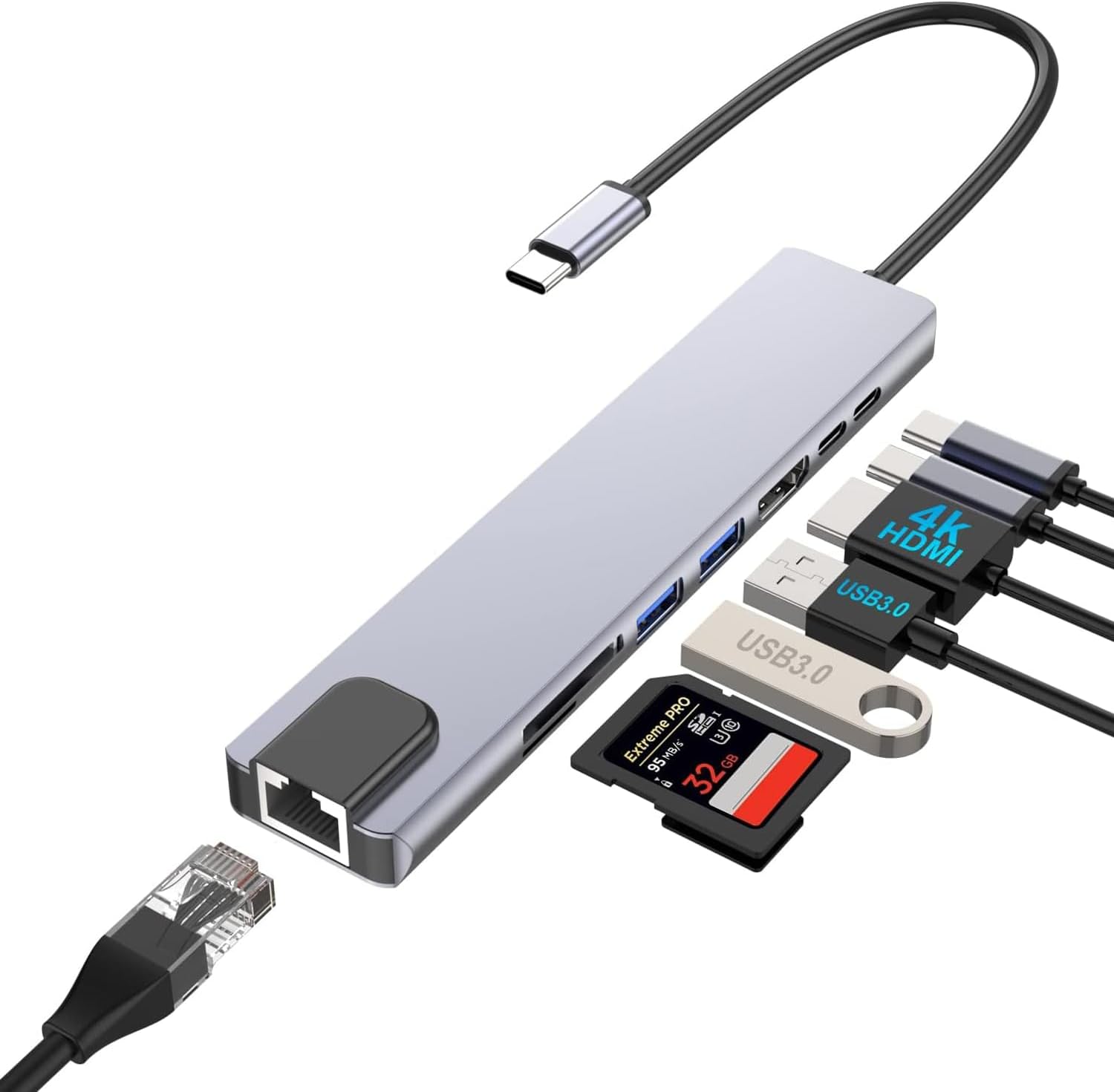 8-in-1-usb-c-adapter Für Dell-laptops Mit 4k-hdmi, 100 W Pd, Usb-c-anschluss, Usb 3.0, Rj45-ethernet, Sd/tf-kartenleser, Funktioniert Mit Macbook Pro/air Usb C Typ-c-dockingstation
