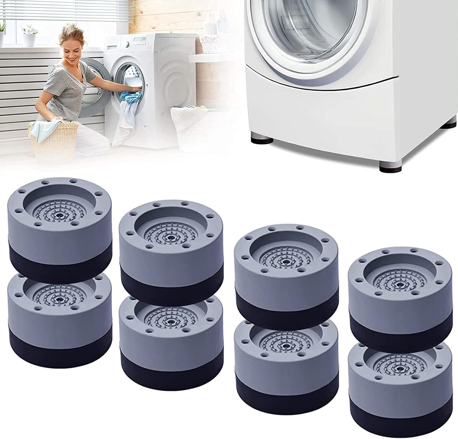 8 Stück Waschmaschinen-fußpolster, Universelles Waschmaschinen-anti-vibrations-pad, Rutschfeste Füße, Stoßdämpfer Für Waschmaschinen, Trockner Und Möbel