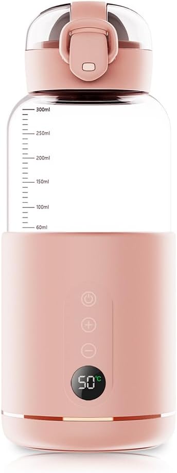 Tragbarer Babyflaschenwärmer, 300 Ml, Autoflaschenwärmer, Einstellbare Temperatur 37 Bis 55 °c, Schnelles Aufheizen Und Schnelles Aufladen, Kabelloser Tragbarer Flaschenwärmer Für Reisen, Auto, Flugze