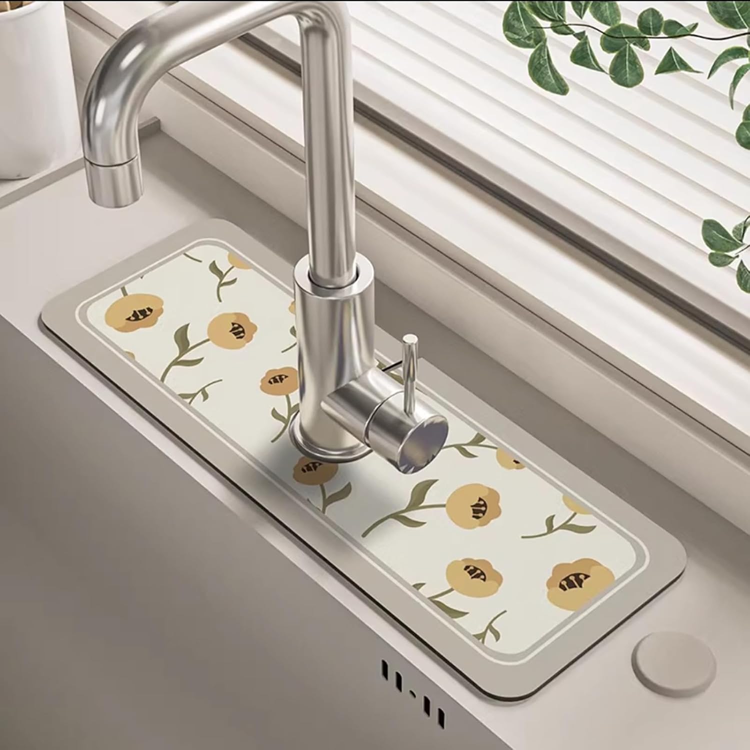 Fancy Style Wasserhahn-ablaufmatte, Wasserabsorbierende Ablaufmatte Für Küchenarbeitsplatte, Schnell Trocknende, Rutschfeste Ablaufmatte Aus Kieselalgenschlamm (14,96 Zoll 5,12 Zoll)
