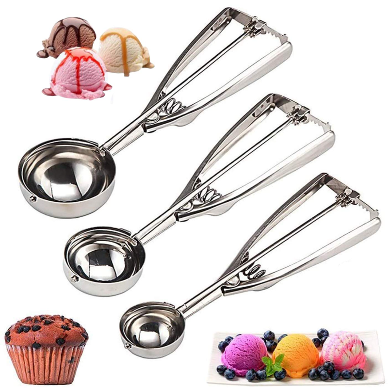 Set Aus 3 Dreifarbigen Edelstahl-dampfkochlöffeln (groß, Mittel Und Klein), Silberfarben