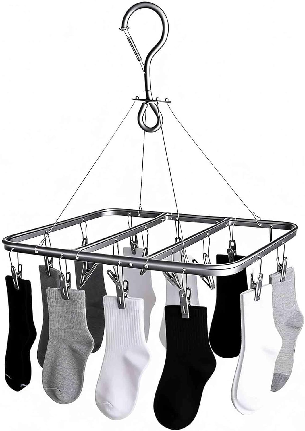 Socken-wäscheständer, Camping-wäscheleine, Sockentrockner Mit 16 Klammern, Wäscheklammern, Kleiderbügel Für Kleidung, Unterwäsche Und Socken, Grau