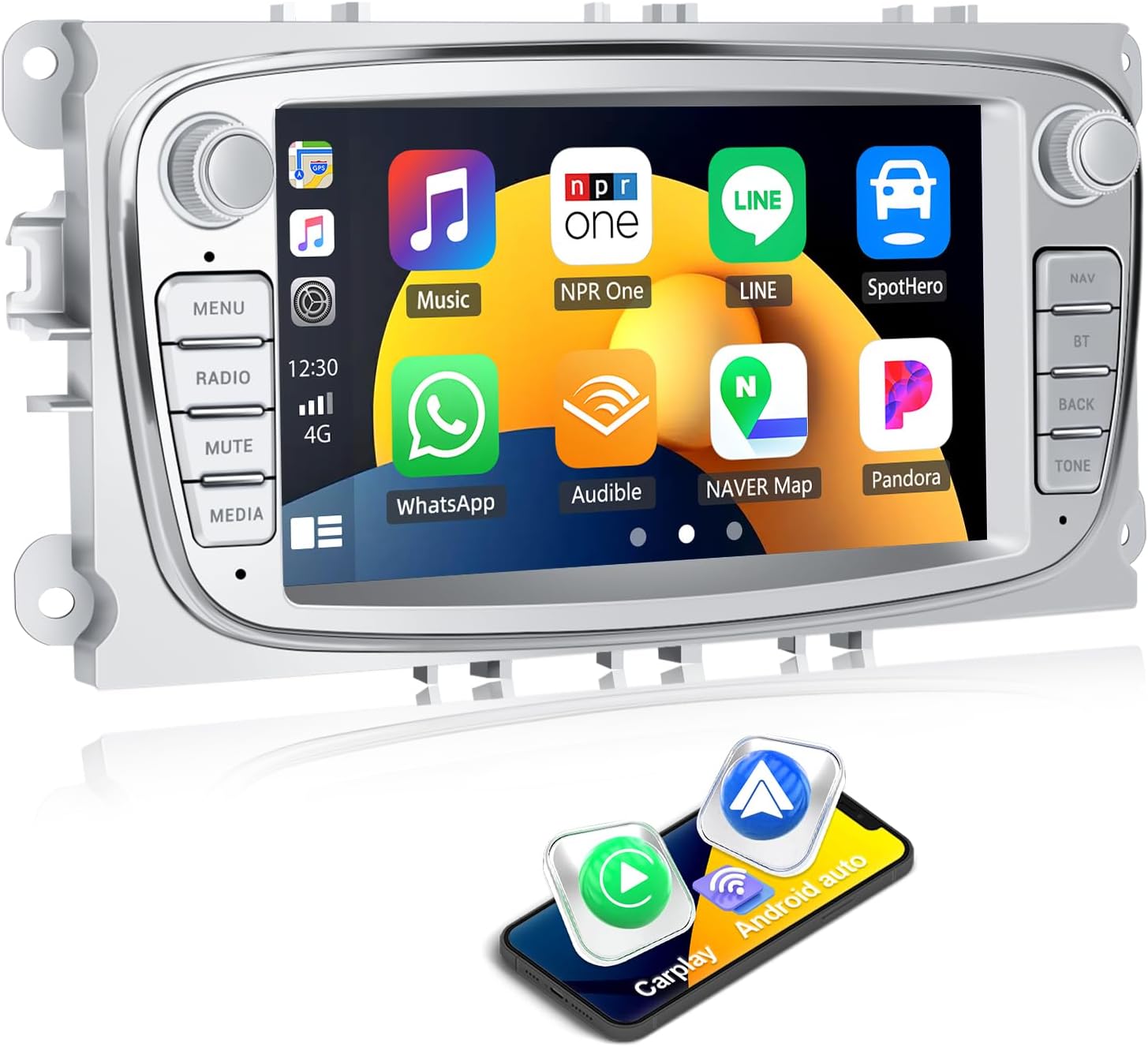 [2+64g] Android 13 Autoradio Für Ford Focus Mk2 Mondeo Cmax Galaxy Smax Kuga Mit Carplay/android Auto/mirrorlink, 7 Zoll Autoradio Mit Eq Wifi Gps Bluetooth Fm Rds Usb (silber)