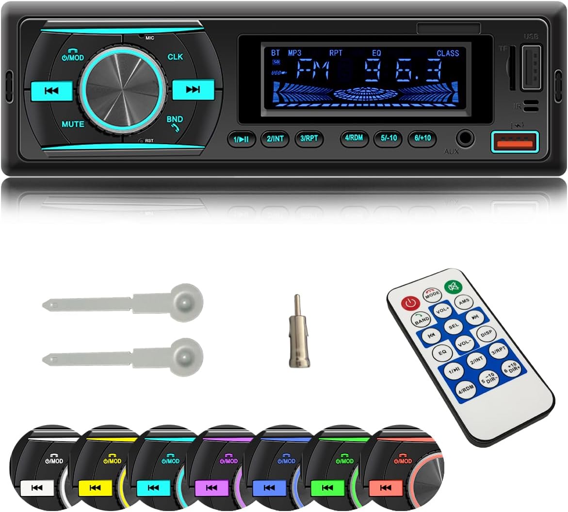 Autoradio Mit Bluetooth, Freisprecheinrichtung, Autoradio, Mp3-player/fm-radio, Usb-unterstützung, Musikwiedergabe, Fm/tf,/aux-eingang, Multimedia-player, 7 Beleuchtungsfarben, 1 Din, Bluetooth-autora