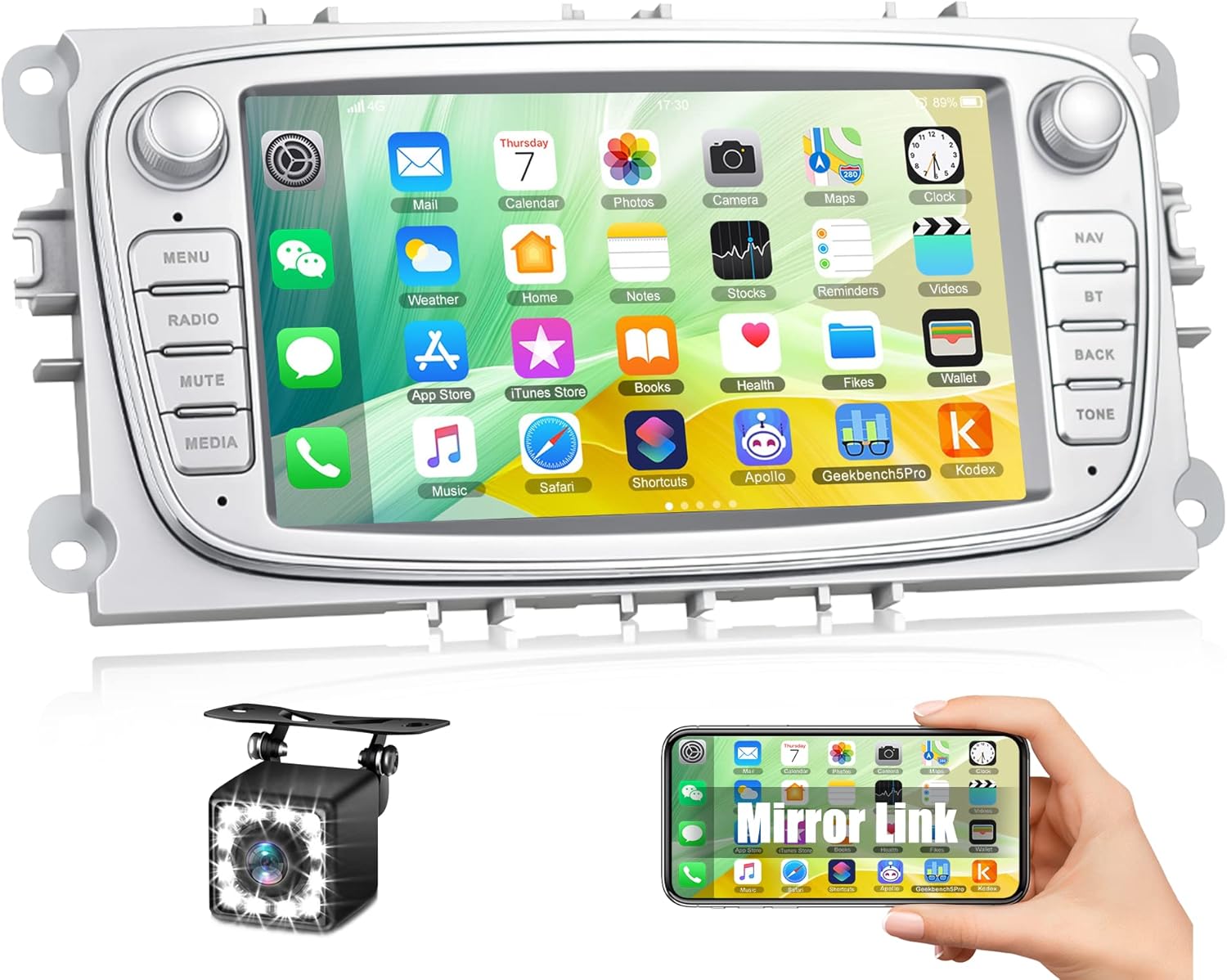 1+32g Android 13 Autoradio Für Ford Focus Mondeo C-max S-max Galaxy Ii Kuga, 7-zoll-touchscreen-autoradio-player Mit Wifi/mirror Link/bluetooth/fm Rds/usb + Rückfahrkamera (silber)