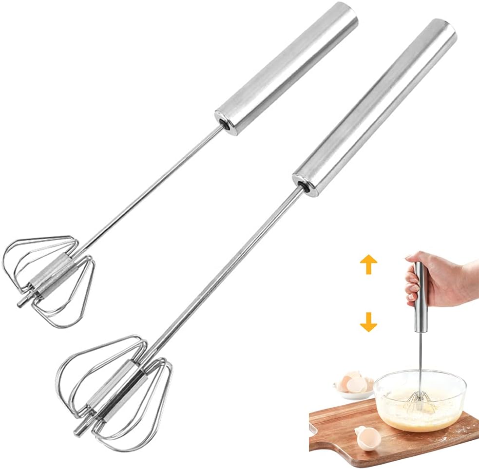 2 Eierschläger, Edelstahl-handgehaltener Halbautomatischer Multifunktions-schneebesen, Milchschläger, Rotierender Rührbesen Für Küchenutensilien (14 Zoll + 10 Zoll)