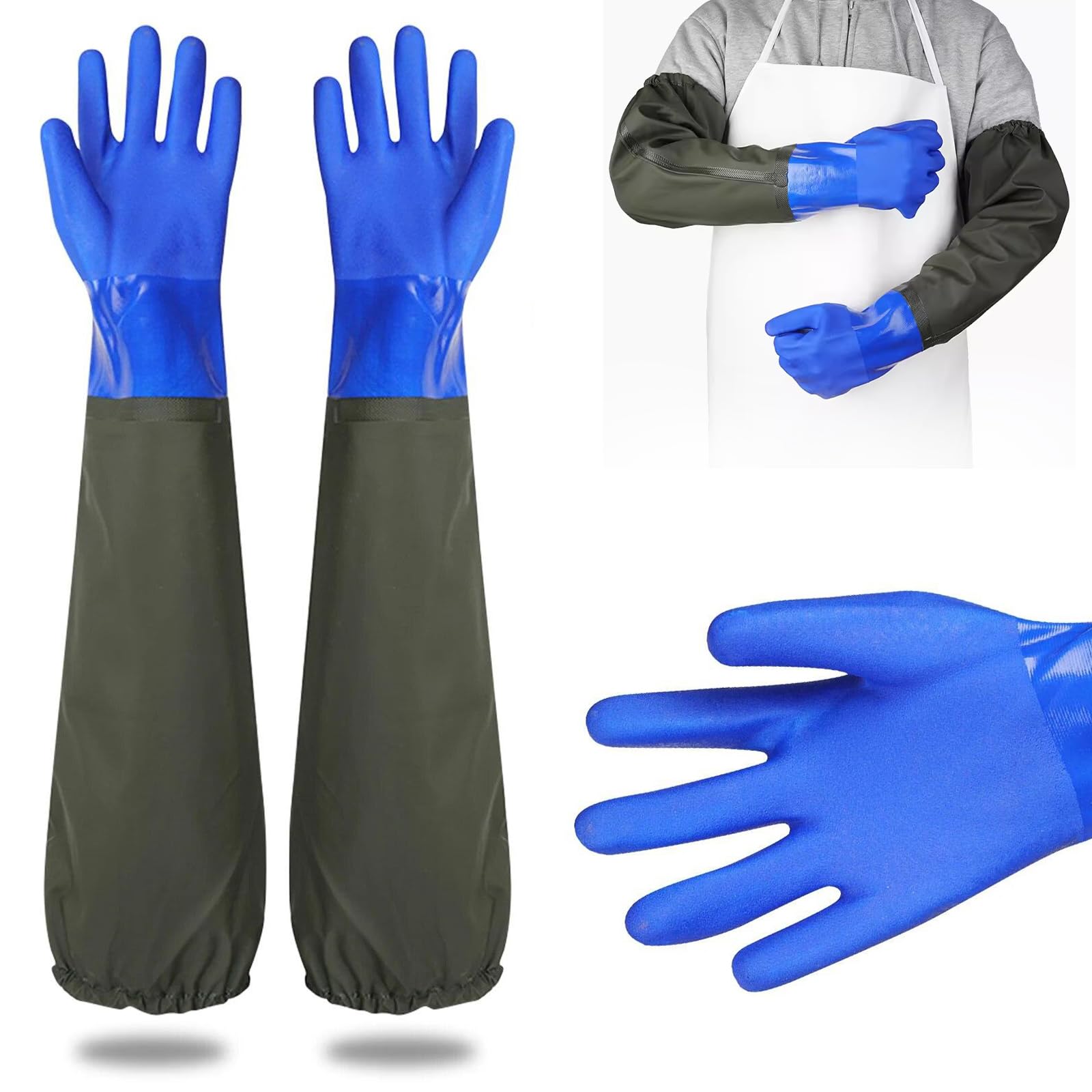 Lange Gummihandschuhe, Chemikalienschutz, Wasserdicht, Teichreinigung (1 Paar, 70 Cm)
