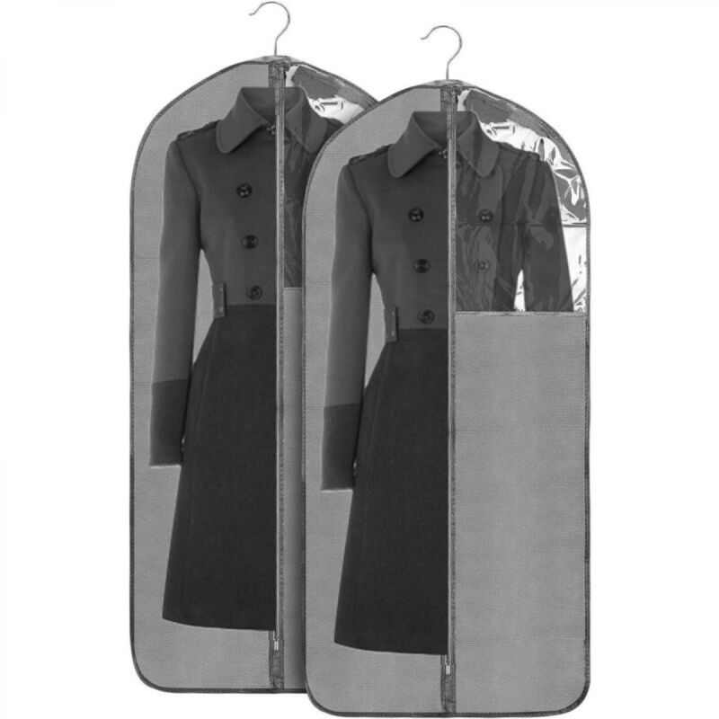 [niemals Verwendet] Grau - 24'' X 53'' (135 X 60 Cm), Faltbare Kleiderhülle, 2-teilige Schutzhülle Für Lange Röcke, Kleider, Mäntel, Mit Transparentem Und Staubdichtem Fenster.