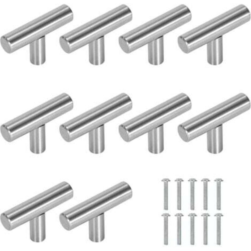 [niemals Verwendet] Set Mit 10 Küchenschrankgriffen, 50 Mm T-förmige Edelstahl-schrankgriffe, Für Schubladenstangen, Schränke, Türen, Möbel, Badezimmer, Schlafzimmer Und Kleiderschränke