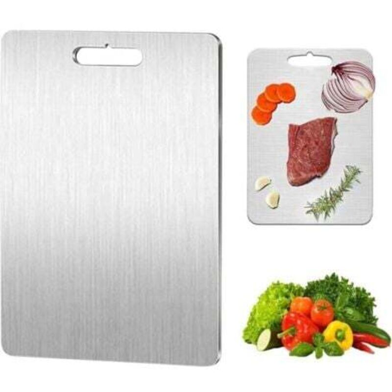 [niemals Verwendet] Schneidebrett Aus Titan - Beidseitig Aus Edelstahl - Bpa-frei - Zum Kochen Von Fleisch, Brot, Gemüse Und Obst (34 X 23 Cm)