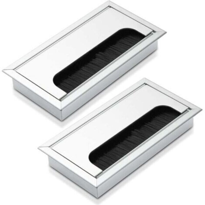 [niemals Verwendet] Set Mit 2 Kabelverschraubungen – Aluminium – 160 X 80 Mm – Farbe: Silber, Rechteckige Kabelabdeckung Aus Metall Für Die Kabelführung Am Computertisch
