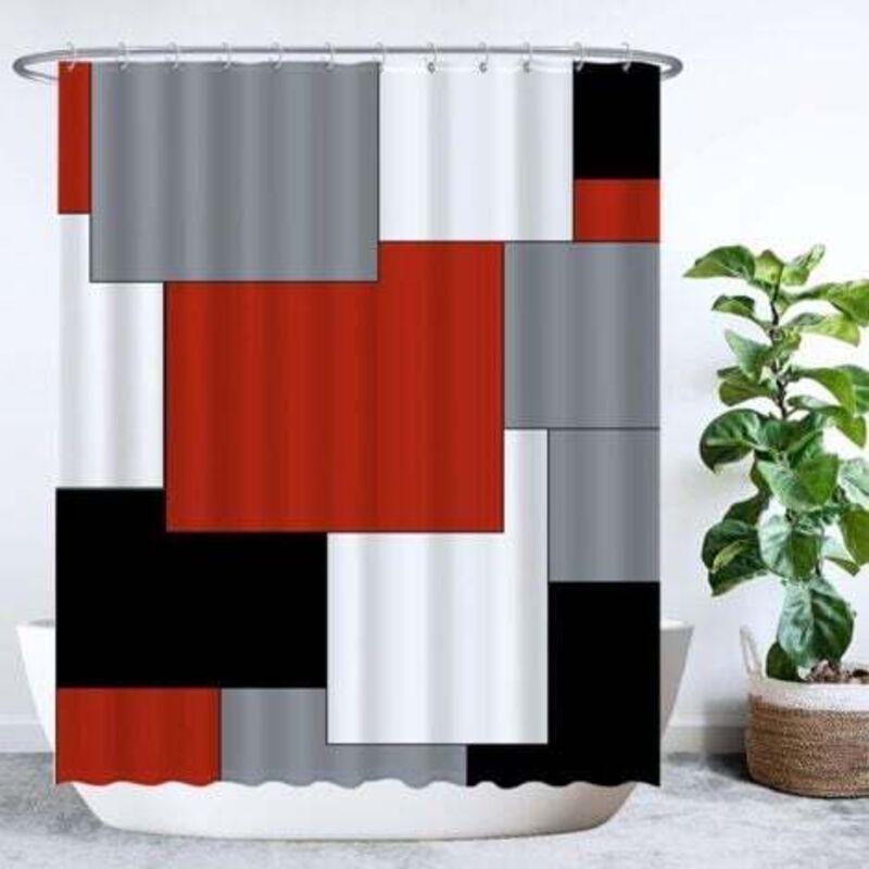 [niemals Verwendet] Duschvorhang – Rechteckig/quadratisch – 180 X 200 Cm – Waschbar – Schimmelresistent – Mit 12 Ringen – Rot, Grau, Schwarz, Weiß