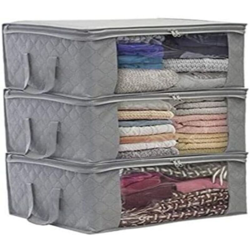 [niemals Verwendet] (3-teilig, Grau) Faltbarer Aufbewahrungsbeutel Für Kleidung, 49 X 36 X 21 Cm, Aufbewahrungsbeutel Für Unter Das Bett, Dickes, Wasserdichtes Vliesmaterial, Geeignet Für Bettdecken,