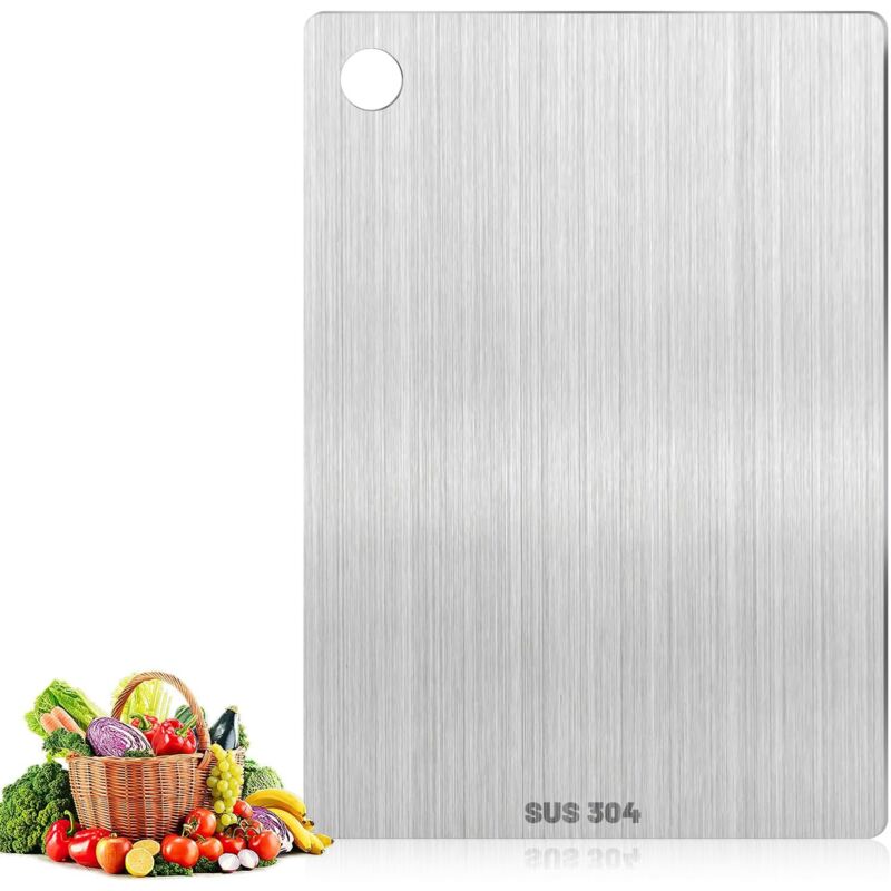 [niemals Verwendet] Schneidebrett Aus Titan - Doppelseitiger Edelstahl - Bpa-frei - Zum Kochen Von Fleisch, Gemüse Und Obst (30 X 20 Cm)