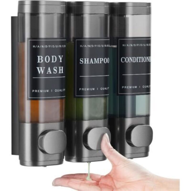 [niemals Verwendet] 3-in-1 Wandspender Für Seife Und Duschgel, Kein Bohren Erforderlich, Geeignet Für Shampoo, Spülung, Küche, Hotel (grau)