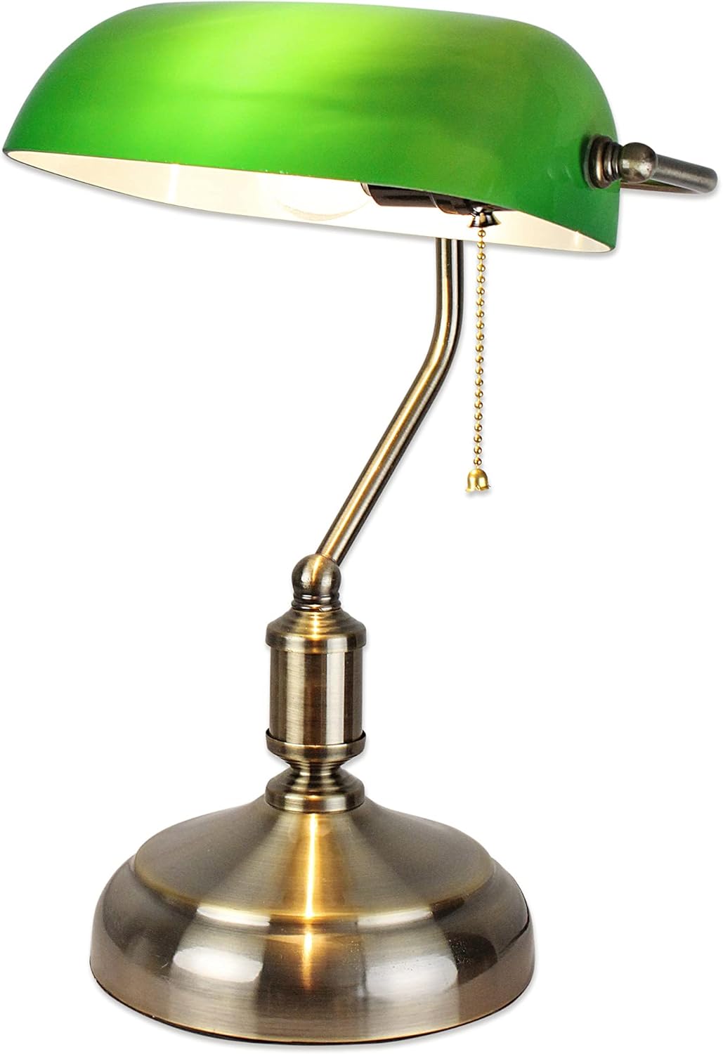 Grüne Bankerlampe – Vintage-retro-nachttischlampe – Notar-, Anwalts- Und Bibliothekslampe – E27-fassung – Opalglas – Zugschalter – 38 Cm – Bronzefuß