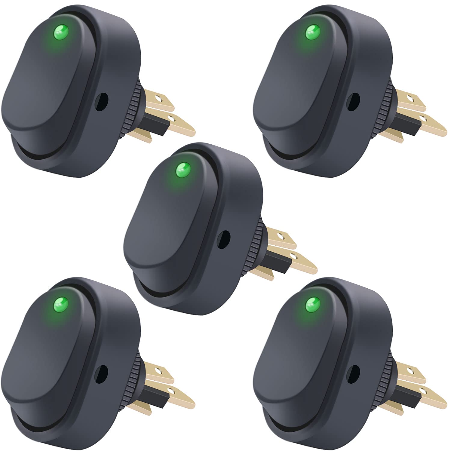5 Stück 12v 30a Spst 3-polige Ein/aus-rundpunkt-led-drucktaster-wippschalter Für Autos Asw-20d-bu, Grün