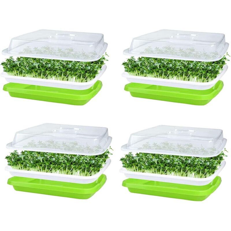 Anzuchtset Mit 4 Schalen Und Deckeln, 32 X 26 Cm, Bpa-freies Hydroponiksystem, 24 Pflanzpapiere