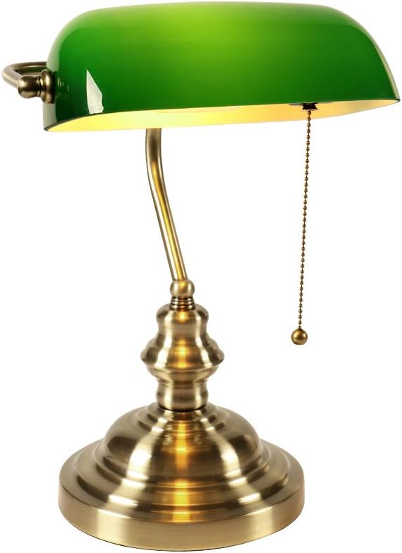 Ausverkauft Glas Banker Schreibtischlampe Mit Kettenschalter (grün)