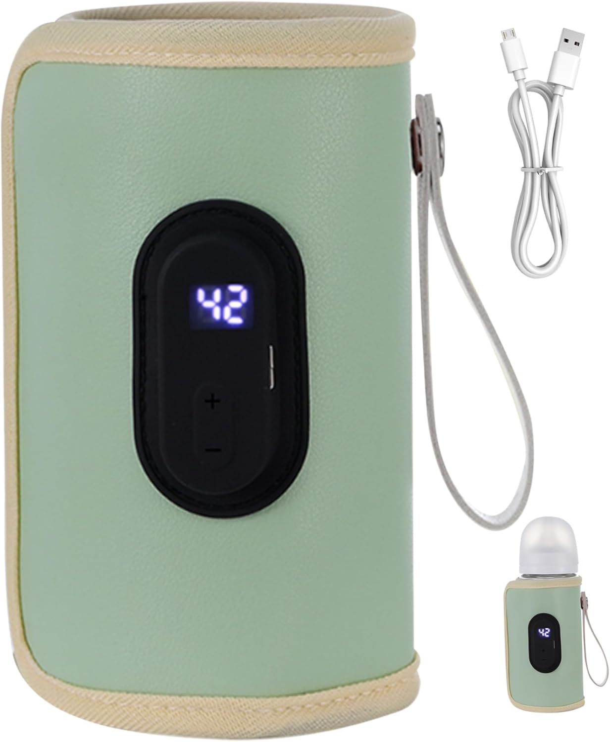 Tragbarer Babyflaschenwärmer, 18 W, Schnell Aufheizender Babyflaschenwärmer, Einstellbare Temperatur, Usb-babyflaschenwärmer Für Zuhause, Familie, Reisen, Grün, Tragbarer Babyflaschenwärmer, Reise-bab