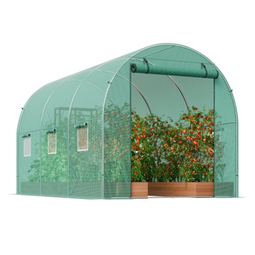 Greenhouse 10'x7'x7' Walk-in Tunnel - Heavy Duty & Portable, 1 Zipper Mesh Door, 6 Roll-up Windows, Thickened Galvanised Steel, Green on-site wl